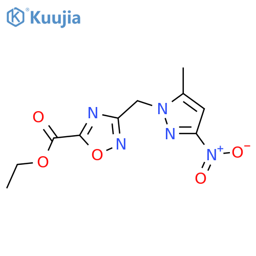 <br>3-(5-Methyl-3-nitro-pyrazol-1-ylmethyl)-[1,2,4]oxadiazole-5-carboxylic acid  ethyl ester structure