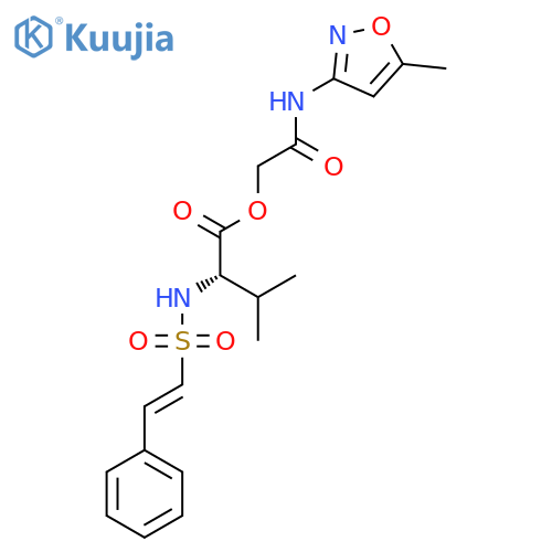 [(5-methyl-1,2-oxazol-3-yl)carbamoyl]methyl (2S)-3-methyl-2-(2-phenylethenesulfonamido)butanoate structure