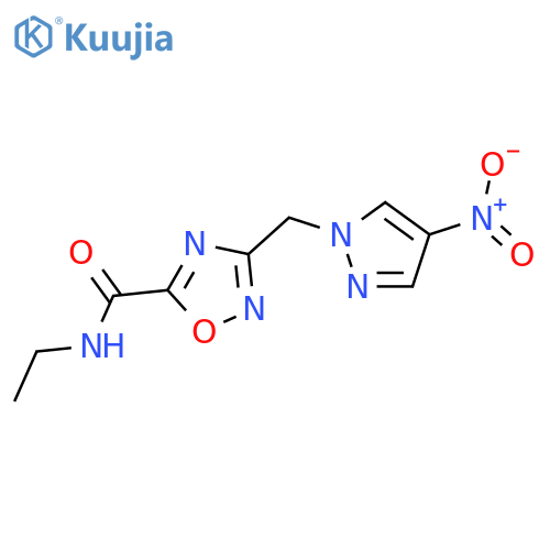 N-ethyl-3-[(4-nitro-1H-pyrazol-1-yl)methyl]-1,2,4-oxadiazole-5-carboxamide structure