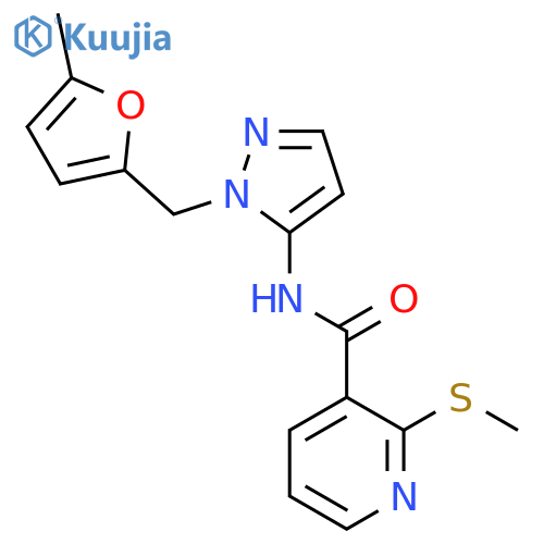 N-{1-[(5-methylfuran-2-yl)methyl]-1H-pyrazol-5-yl}-2-(methylsulfanyl)pyridine-3-carboxamide structure