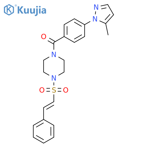1-[4-(5-methyl-1H-pyrazol-1-yl)benzoyl]-4-(2-phenylethenesulfonyl)piperazine structure