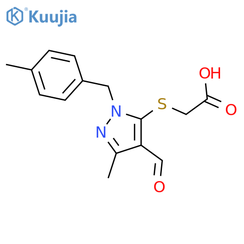 2-({4-Formyl-3-methyl-1-(4-methylphenyl)methyl-1H-pyrazol-5-yl}sulfanyl)acetic Acid structure