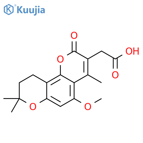 2-{5-methoxy-4,8,8-trimethyl-2-oxo-2H,8H,9H,10H-pyrano2,3-hchromen-3-yl}acetic acid structure