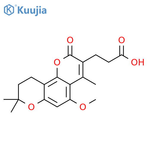 3-(5-methoxy-4,8,8-trimethyl-2-oxo-2,8,9,10-tetrahydropyrano[2,3-f]chromen-3-yl)propanoic acid structure