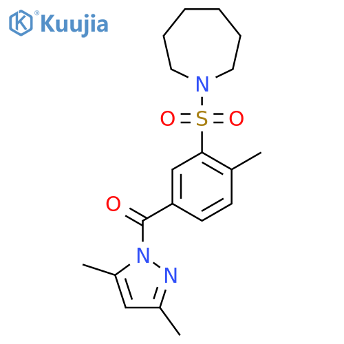1-5-(3,5-dimethyl-1H-pyrazole-1-carbonyl)-2-methylbenzenesulfonylazepane structure