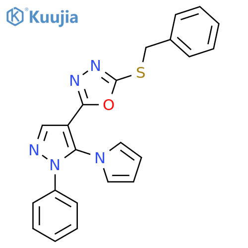 2-(benzylsulfanyl)-5-[1-phenyl-5-(1H-pyrrol-1-yl)-1H-pyrazol-4-yl]-1,3,4-oxadiazole structure