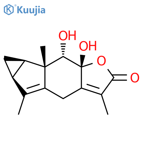 8beta,9alpha-Dihydroxylindan-4(5),7(11)-dien-8alpha,12-olide structure