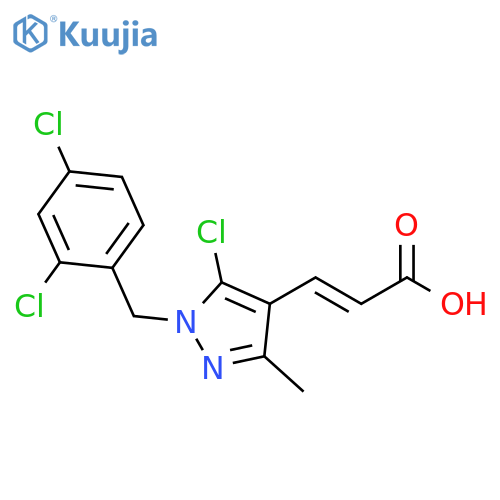 (2E)-3-{5-chloro-1-(2,4-dichlorophenyl)methyl-3-methyl-1H-pyrazol-4-yl}prop-2-enoic acid structure
