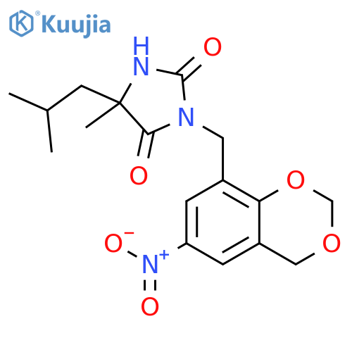 5-Methyl-5-(2-methylpropyl)-3-(6-nitro-4H-1,3-benzodioxin-8-yl)methyl-2,4-imidazolidinedione structure