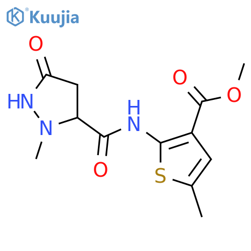 methyl 5-methyl-2-(2-methyl-5-oxopyrazolidine-3-amido)thiophene-3-carboxylate structure