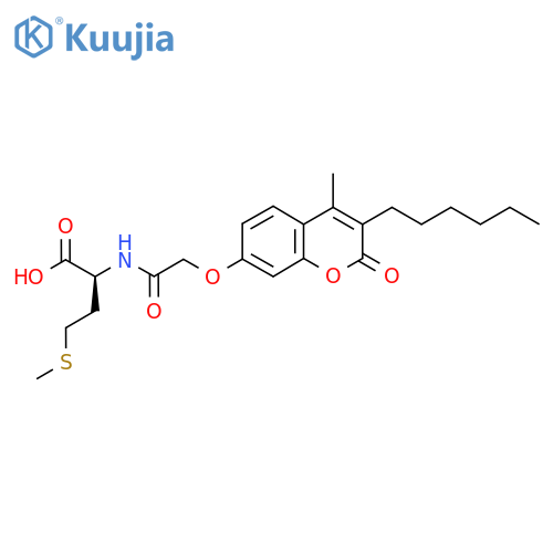 (2-((3-Hexyl-4-methyl-2-oxo-2H-chromen-7-yl)oxy)acetyl)methionine structure