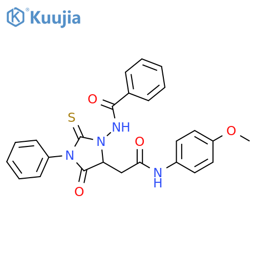 N-(5-{(4-methoxyphenyl)carbamoylmethyl}-4-oxo-3-phenyl-2-sulfanylideneimidazolidin-1-yl)benzamide structure