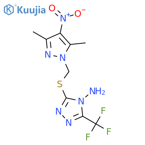 3-{(3,5-dimethyl-4-nitro-1H-pyrazol-1-yl)methylsulfanyl}-5-(trifluoromethyl)-4H-1,2,4-triazol-4-amine structure