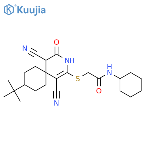 2-({9-tert-butyl-1,5-dicyano-4-oxo-3-azaspiro5.5undec-1-en-2-yl}sulfanyl)-N-cyclohexylacetamide structure