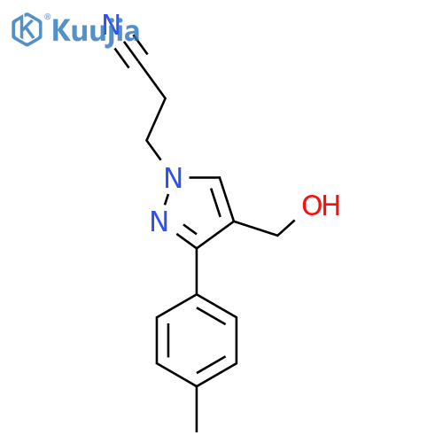 3-4-(hydroxymethyl)-3-(4-methylphenyl)-1H-pyrazol-1-ylpropanenitrile structure