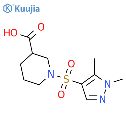 1-((1,5-Dimethyl-1H-pyrazol-4-yl)sulfonyl)piperidine-3-carboxylic acid structure