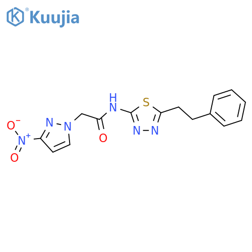 <br>2-(3-nitro-1H-pyrazol-1-yl)-N-[5-(2-phenylethyl)-1,3,4-thiadiazol-2-yl]acet amide structure