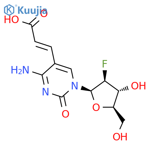 4-amino-5-[(E)-2-carboxyethenyl]-1-(2-deoxy-2-fluoro-beta-D-arabinofuranosyl)pyrimidin-2(1H)-one structure