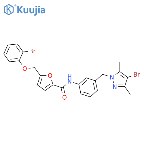 <br>N-{3-[(4-bromo-3,5-dimethyl-1H-pyrazol-1-yl)methyl]phenyl}-5-[(2-bromopheno xy)methyl]-2-furamide structure
