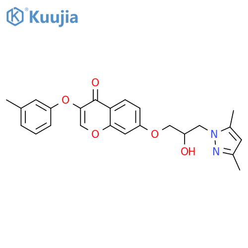7-3-(3,5-dimethyl-1H-pyrazol-1-yl)-2-hydroxypropoxy-3-(3-methylphenoxy)-4H-chromen-4-one structure