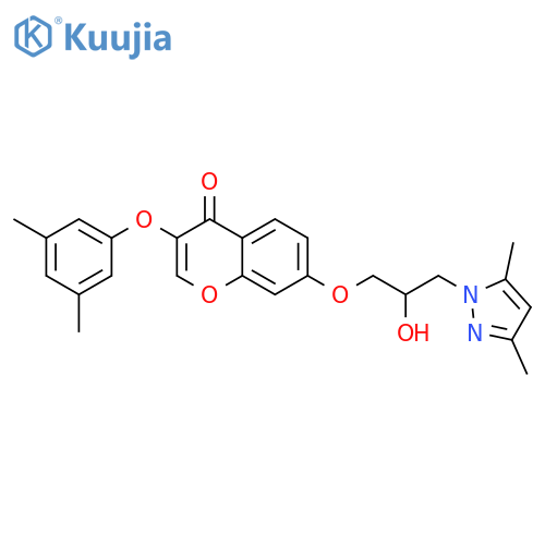 7-3-(3,5-dimethyl-1H-pyrazol-1-yl)-2-hydroxypropoxy-3-(3,5-dimethylphenoxy)-4H-chromen-4-one structure