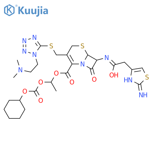 5-Thia-1-azabicyclo[4.2.0]oct-2-ene-2-carboxylicacid,7-[[(2-amino-4-thiazolyl)acetyl]amino]-3-[[[1-[2-(dimethylamino)ethyl]-1H-tetrazol-5-yl]thio]methyl]-8-oxo-,1-[[(cyclohexyloxy)carbonyl]oxy]ethyl ester, (6R,7R)- structure
