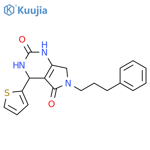 6-(3-phenylpropyl)-4-thiophen-2-yl-1,3,4,7-tetrahydropyrrolo[3,4-d]pyrimidine-2,5-dione structure