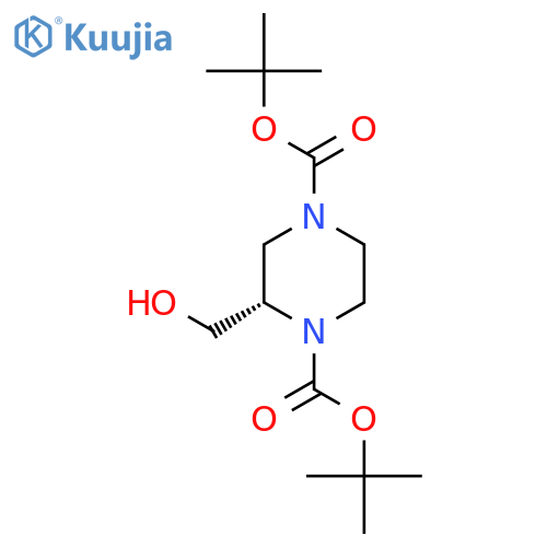 ditert-butyl (2S)-2-(hydroxymethyl)piperazine-1,4-dicarboxylate structure