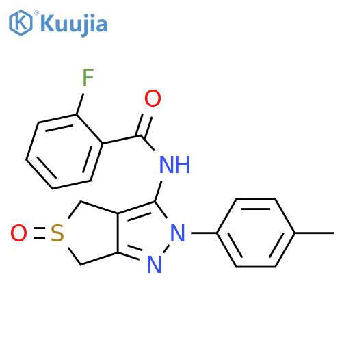 2-fluoro-N-2-(4-methylphenyl)-5-oxo-2H,4H,6H-5lambda4-thieno3,4-cpyrazol-3-ylbenzamide structure