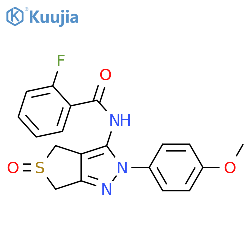 2-fluoro-N-2-(4-methoxyphenyl)-5-oxo-2H,4H,6H-5lambda4-thieno3,4-cpyrazol-3-ylbenzamide structure