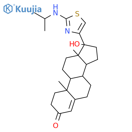 (17alpha)-17-hydroxy-17-[2-(propan-2-ylamino)-1,3-thiazol-4-yl]androst-4-en-3-one structure