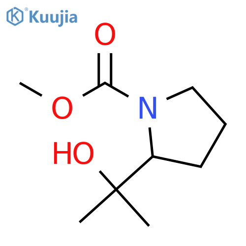 1-Pyrrolidinecarboxylic acid, 2-(1-hydroxy-1-methylethyl)-, methyl ester; structure
