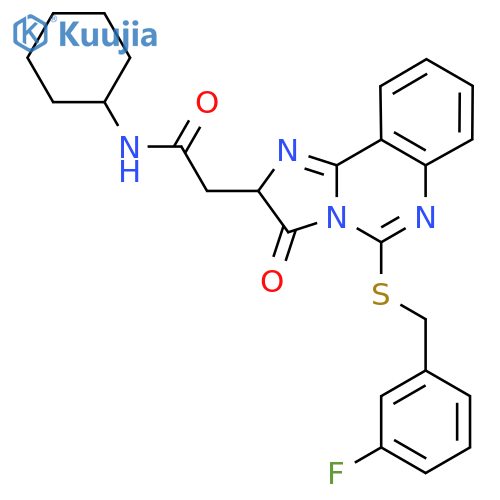 N-cyclohexyl-2-(5-{(3-fluorophenyl)methylsulfanyl}-3-oxo-2H,3H-imidazo1,2-cquinazolin-2-yl)acetamide structure