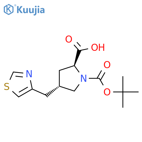(2S,4S)-1-(tert-Butoxycarbonyl)-4-(thiazol-4-ylmethyl)pyrrolidine-2-carboxylic acid structure