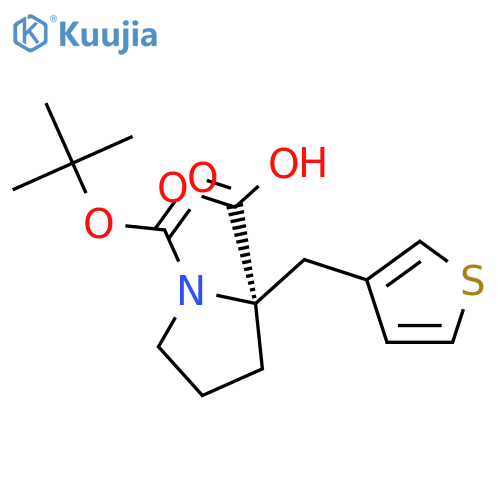 Boc-(R)-alpha-(3-thiophenylmethyl)-proline structure