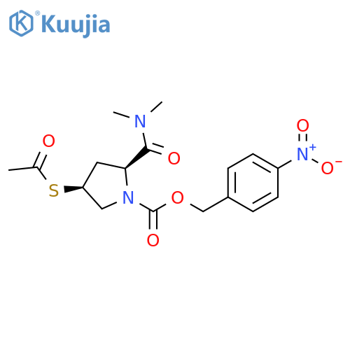1-Pyrrolidinecarboxylic acid, 4-(acetylthio)-2-[(dimethylamino)carbonyl]-, (4-nitrophenyl)methyl ester, (2S,4S)- structure