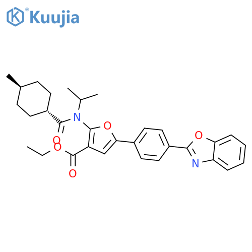 3-Furancarboxylic  acid,  5-[4-(2-benzoxazolyl)phenyl]-2-[[(trans-4-methylcyclohexyl)carbonyl](1-methylethyl)amino]-,  ethyl  ester structure