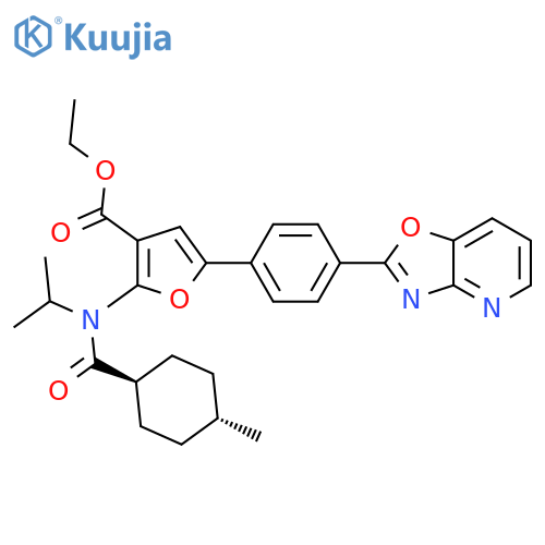 3-Furancarboxylic  acid,  2-[[(trans-4-methylcyclohexyl)carbonyl](1-methylethyl)amino]-5-(4-oxazolo[4,5-b]pyridin-2-ylphenyl)-,  ethyl  ester structure