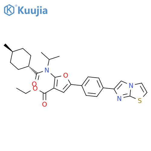 3-Furancarboxylic  acid,  5-(4-imidazo[2,1-b]thiazol-6-ylphenyl)-2-[[(trans-4-methylcyclohexyl)carbonyl](1-methylethyl)amino]-,  ethyl  ester structure