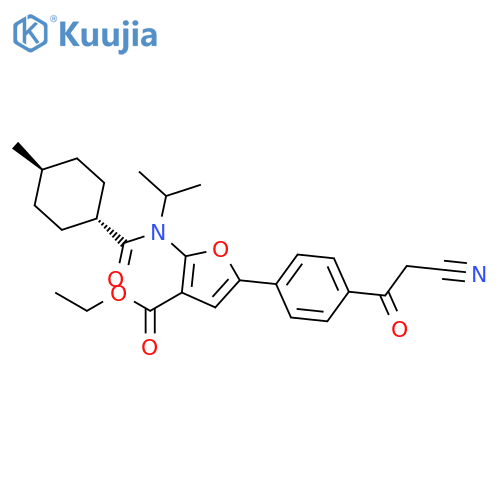 3-Furancarboxylic acid,5-[4-(2-cyanoacetyl)phenyl]-2-[[(trans-4-methylcyclohexyl)carbonyl](1-methylethyl)amino]-,ethyl ester structure