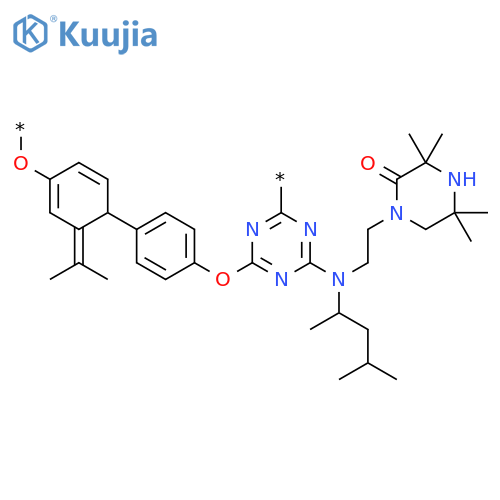 Poly[[6-[(1,3-dimethylbutyl)[2-(3,3,5,5-tetramethyl-2-oxo-1-piperazinyl)ethyl]amino]-1,3,5-triazine-2,4-diyl]oxy-1,4-phenylene(1-methylethylidene)-1,4-phenyleneoxy] structure
