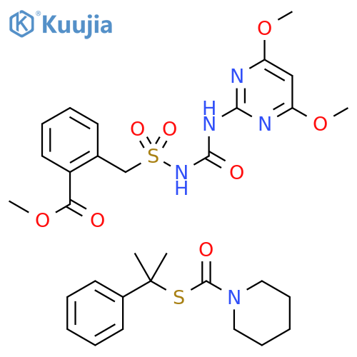 Benzoic acid, 2-[[[[[(4,6-dimethoxy-2-pyrimidinyl)amino]carbonyl]amino]sulfonyl]methyl]-, methyl ester, mixt. with S-(1-methyl-1-phenylethyl) 1-piperidinecarbothioate (9CI) structure