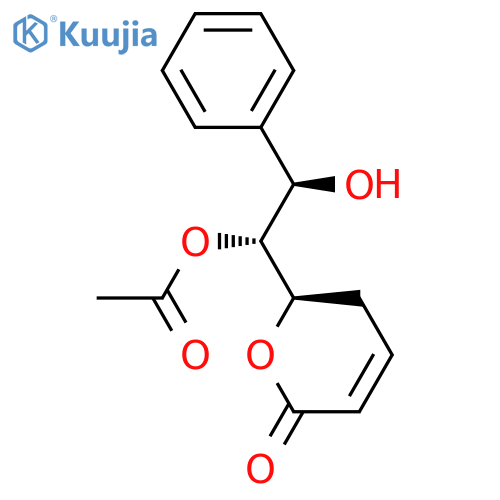 2H-Pyran-2-one,6-[(1R,2R)-1-(acetyloxy)-2-hydroxy-2-phenylethyl]-5,6-dihydro-, (6R)- structure