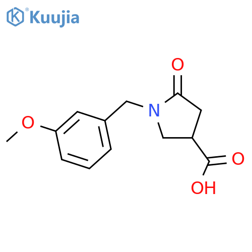 1-(3-methoxyphenyl)methyl-5-oxopyrrolidine-3-carboxylic acid structure