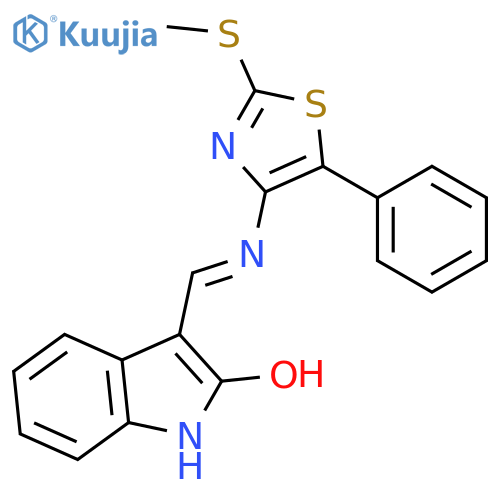 1H-Indol-2-ol, 3-[[[2-(methylthio)-5-phenyl-4-thiazolyl]imino]methyl]- structure