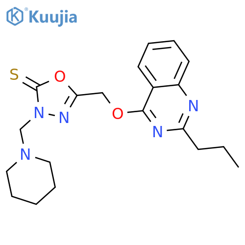 3-(piperidin-1-ylmethyl)-5-{[(2-propylquinazolin-4-yl)oxy]methyl}-1,3,4-oxadiazole-2(3H)-thione structure