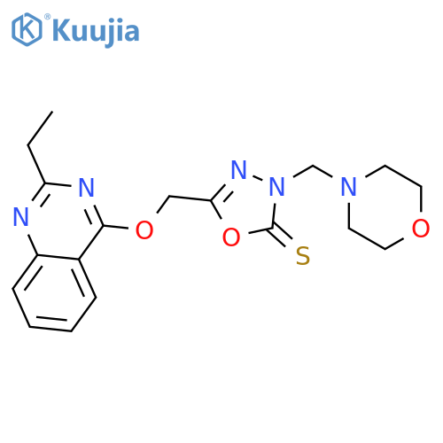 5-{[(2-ethylquinazolin-4-yl)oxy]methyl}-3-(morpholin-4-ylmethyl)-1,3,4-oxadiazole-2(3H)-thione structure