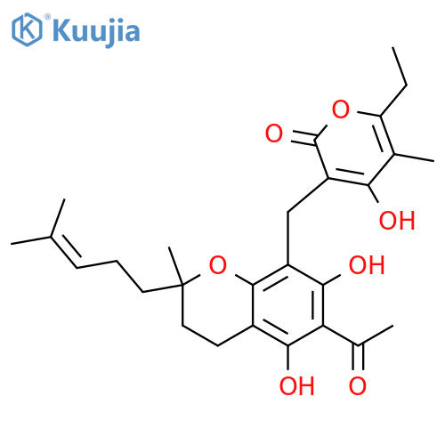 3-[[6-Acetyl-3,4-dihydro-5,7-dihydroxy-2-methyl-2-(4-methyl-3-pentenyl)-2H-1-benzopyran-8-yl]methyl]-6-ethyl-4-hydroxy-5-methyl-2H-pyran-2-one structure