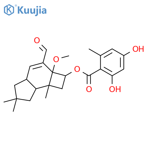(2R,2aS,4aS,7aS,7bR)-3-formyl-2a-methoxy-6,6,7b-trimethyl-2,2a,4a,5,6,7,7a,7b-octahydro-1H-cyclobuta[e]inden-2-yl 2,4-dihydroxy-6-methylbenzoate structure