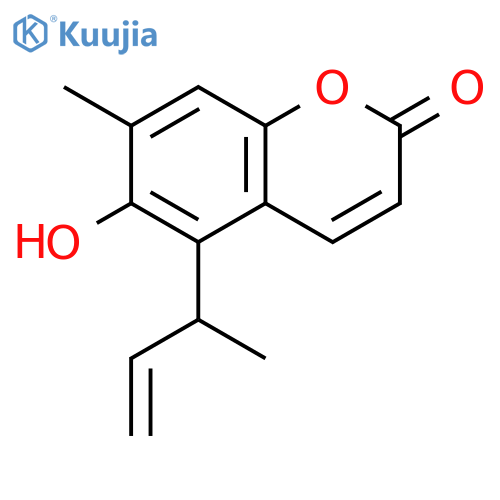 2H-1-Benzopyran-2-one, 6-hydroxy-7-methyl-5-(1-methyl-2-propenyl)- structure